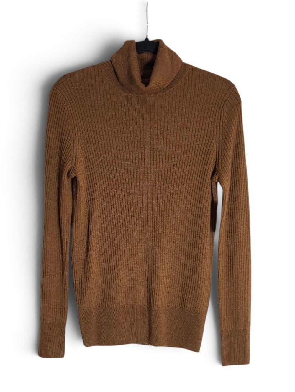 Saks Fifth Avenue 70% Merino Wool Ribbed Turtleneck Sweater Nutmeg M NWT